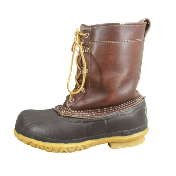 Vintage LL Bean Women's Brown Leather Lace Up Ankle Hunting Duck Boots Size 7 - Picture 1 of 9